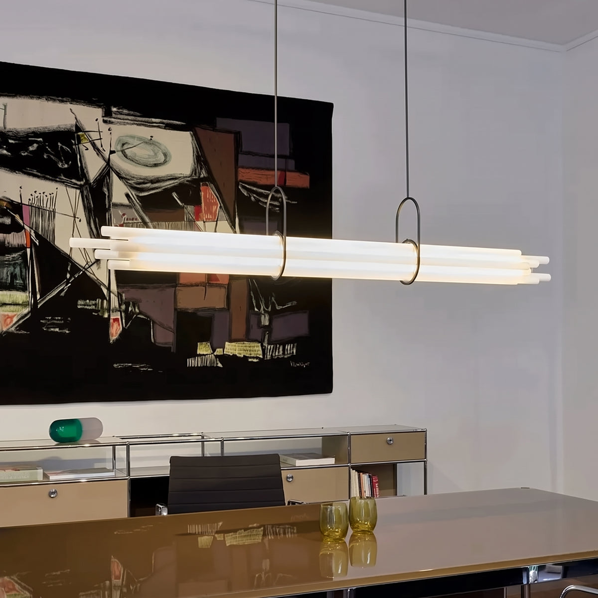 Lampada a sospensione lineare moderna con cilindri in vetro