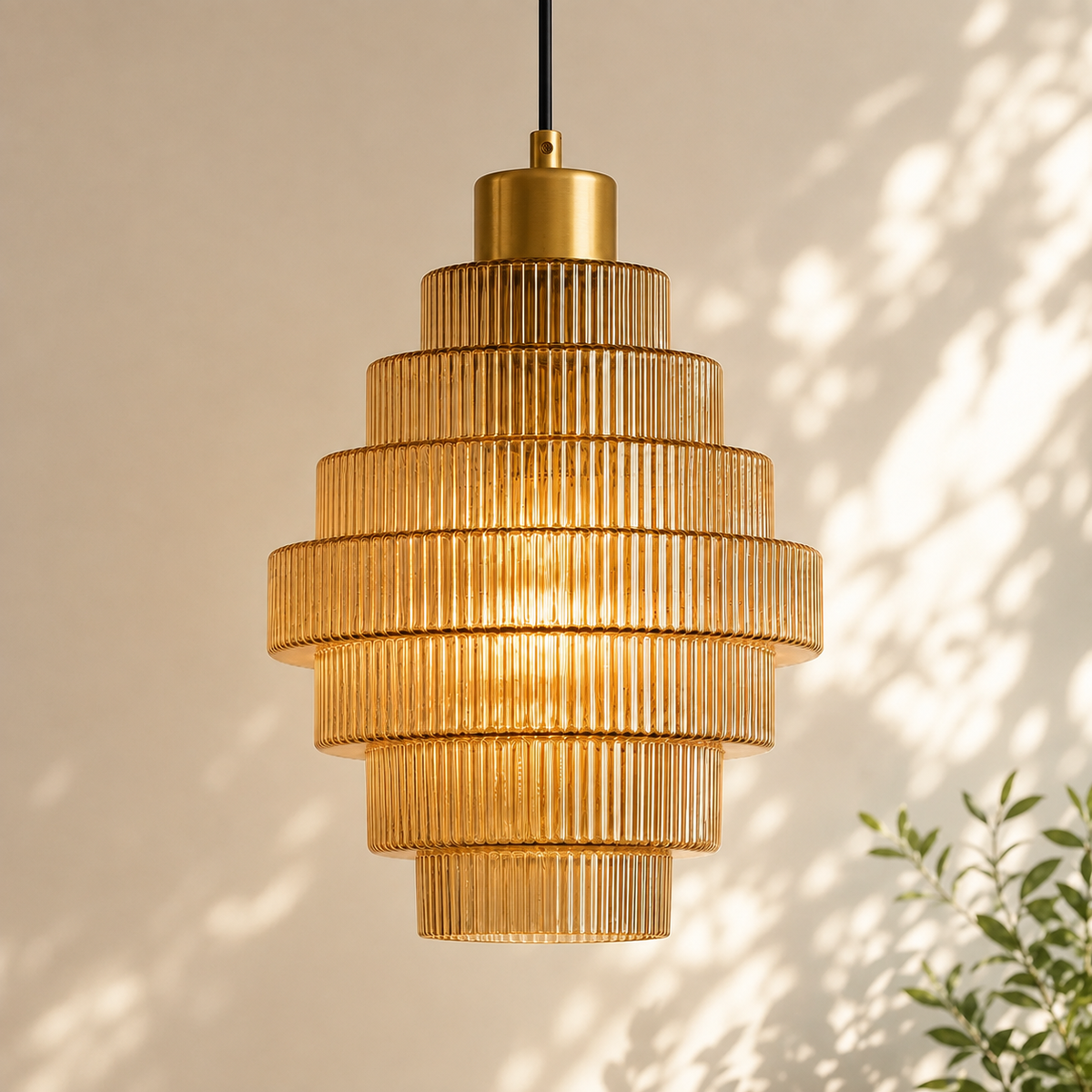 Antique Brass Striped Pendant Light