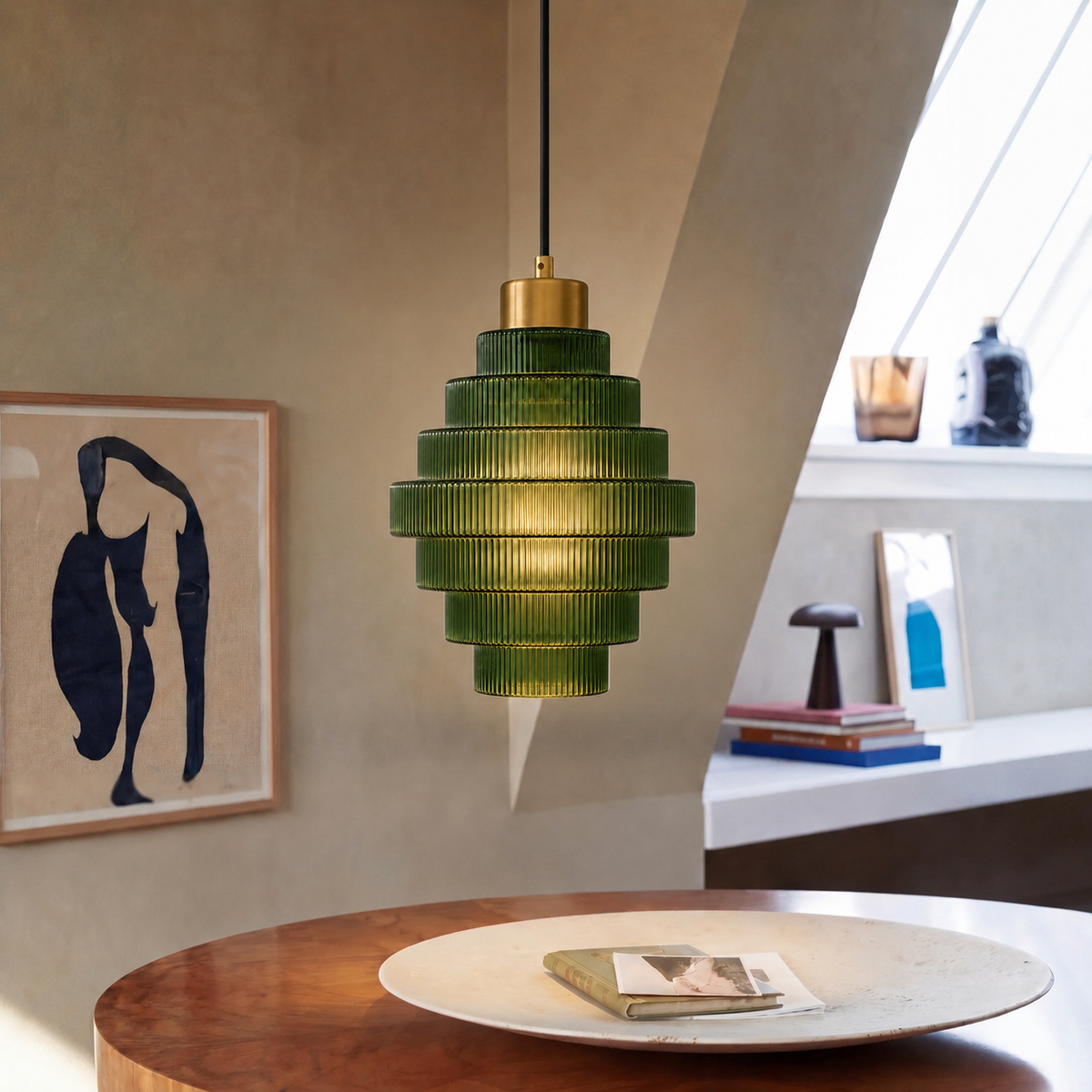 Antique Brass Striped Pendant Light