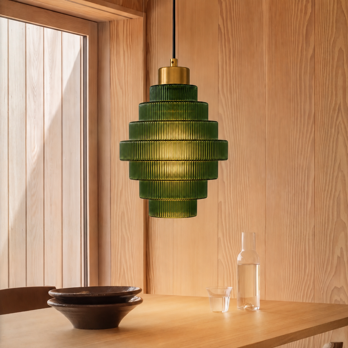 Antique Brass Striped Pendant Light