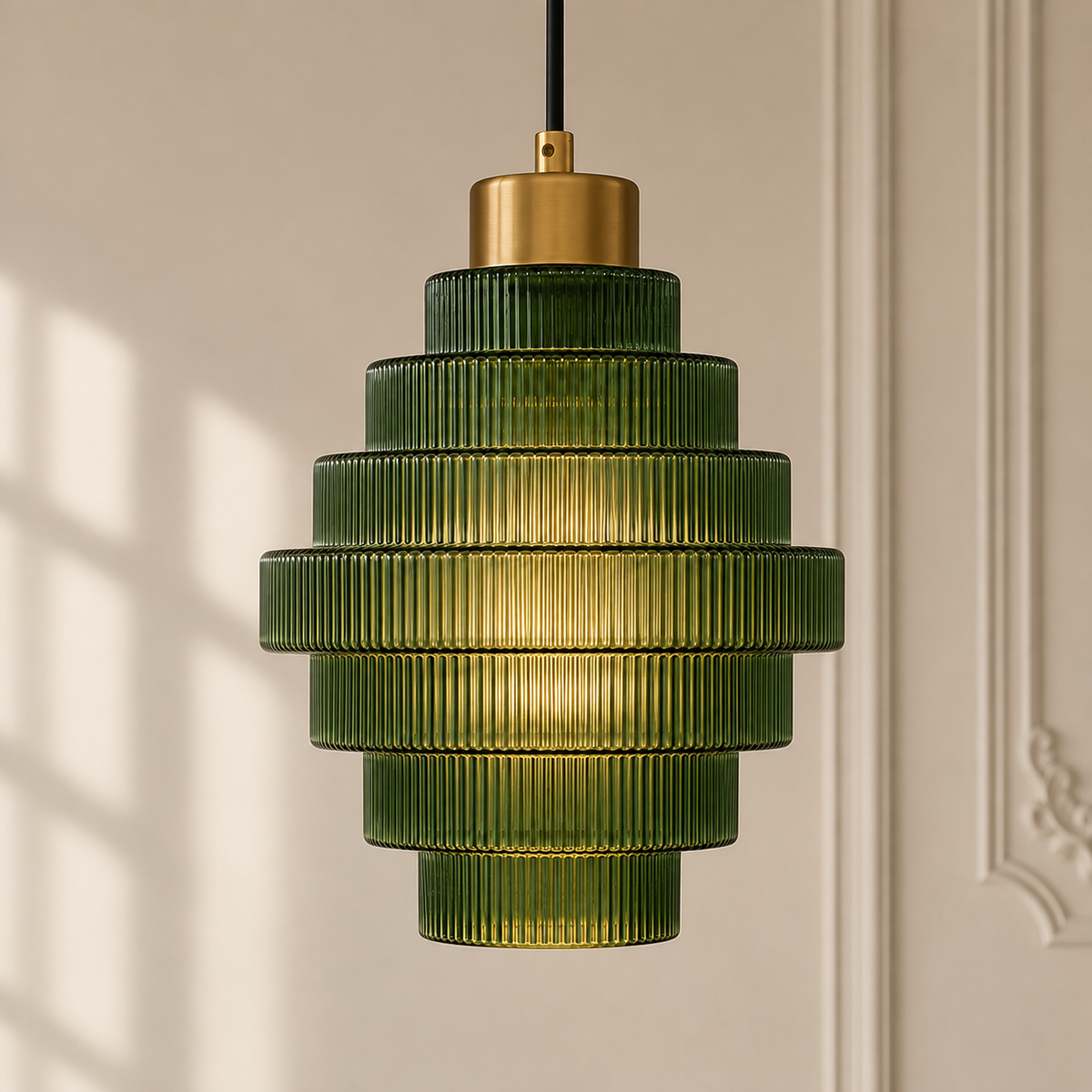 Antique Brass Striped Pendant Light