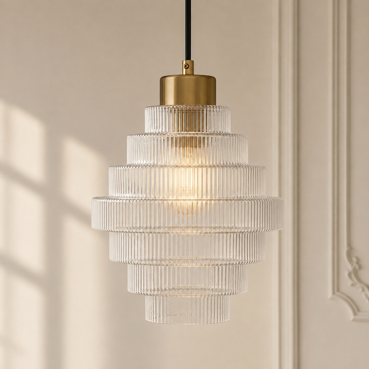 Antique Brass Striped Pendant Light