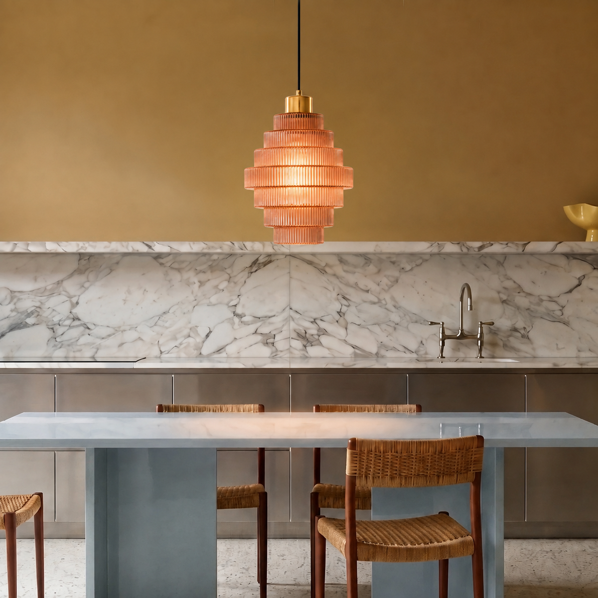 Antique Brass Striped Pendant Light
