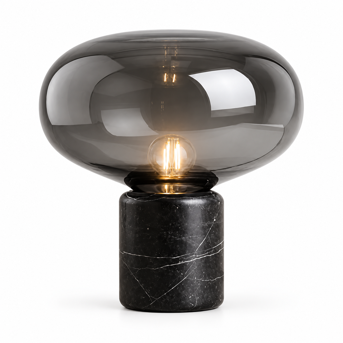 Lampada da tavolo Avorio in marmo nero e vetro