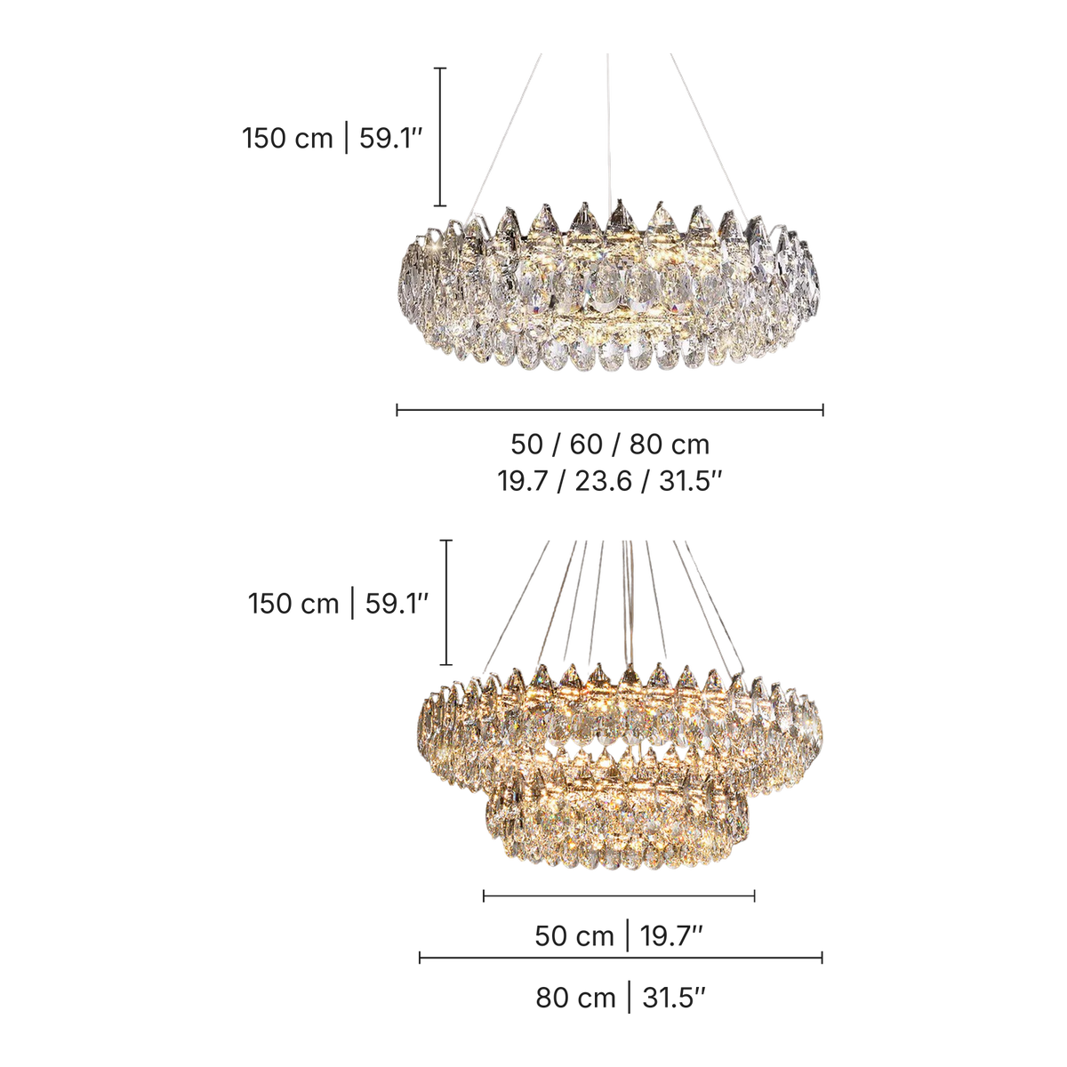 Crystal Ring Chandelier dimensions