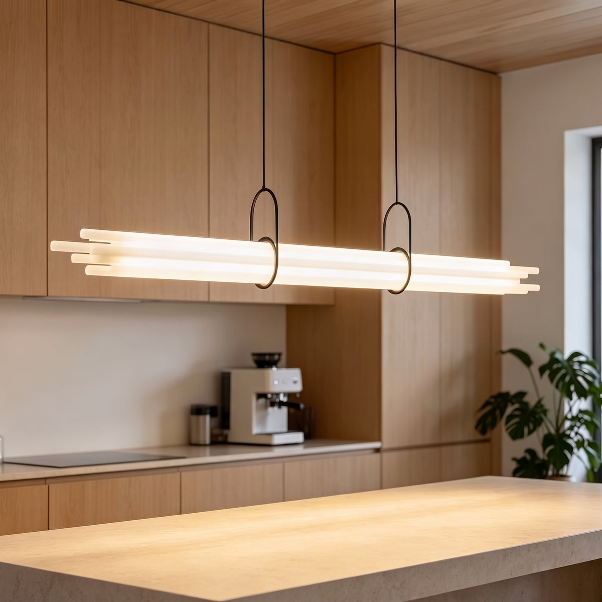 Lampada a sospensione lineare moderna con cilindri in vetro