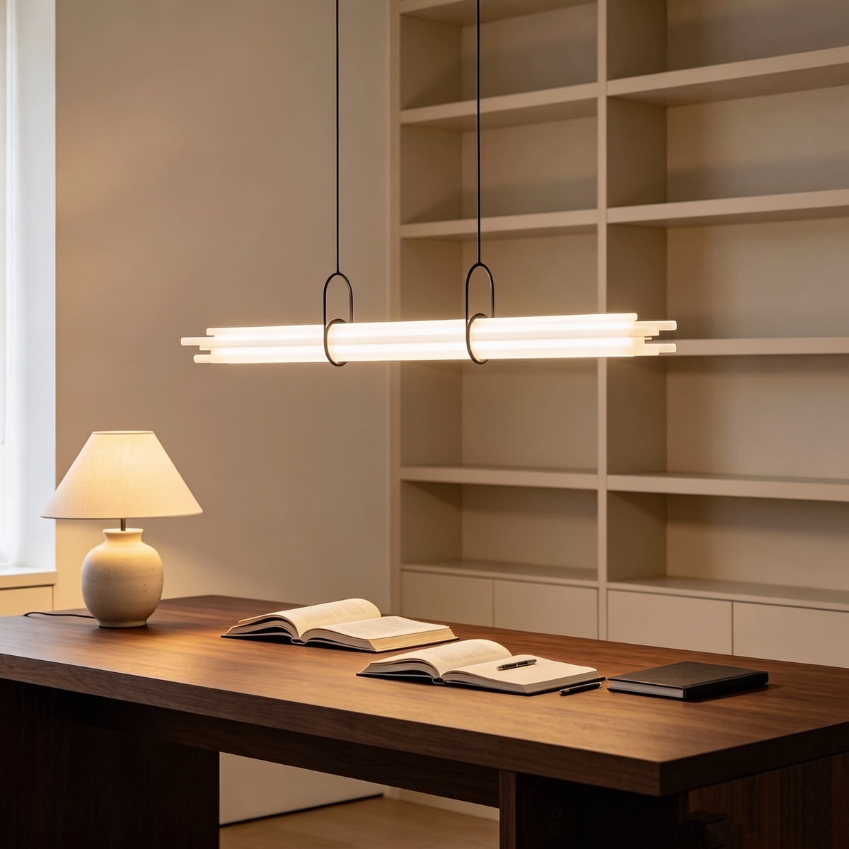 Lampada a sospensione lineare moderna con cilindri in vetro