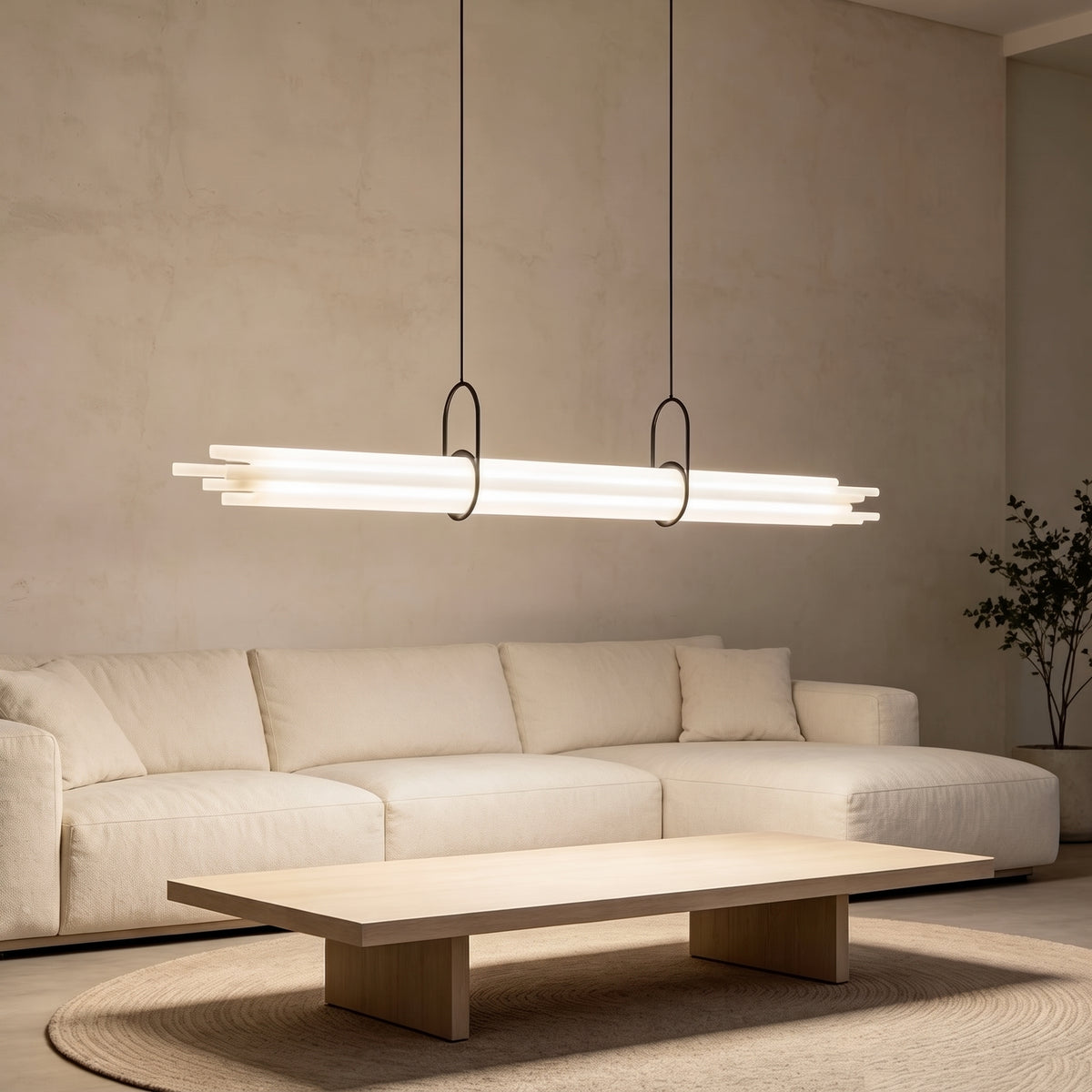 Lampada a sospensione lineare moderna con cilindri in vetro