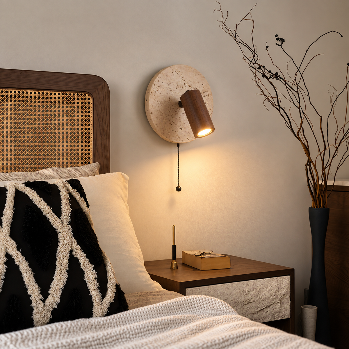 Dark Wood Spot Travertine Wall Light
