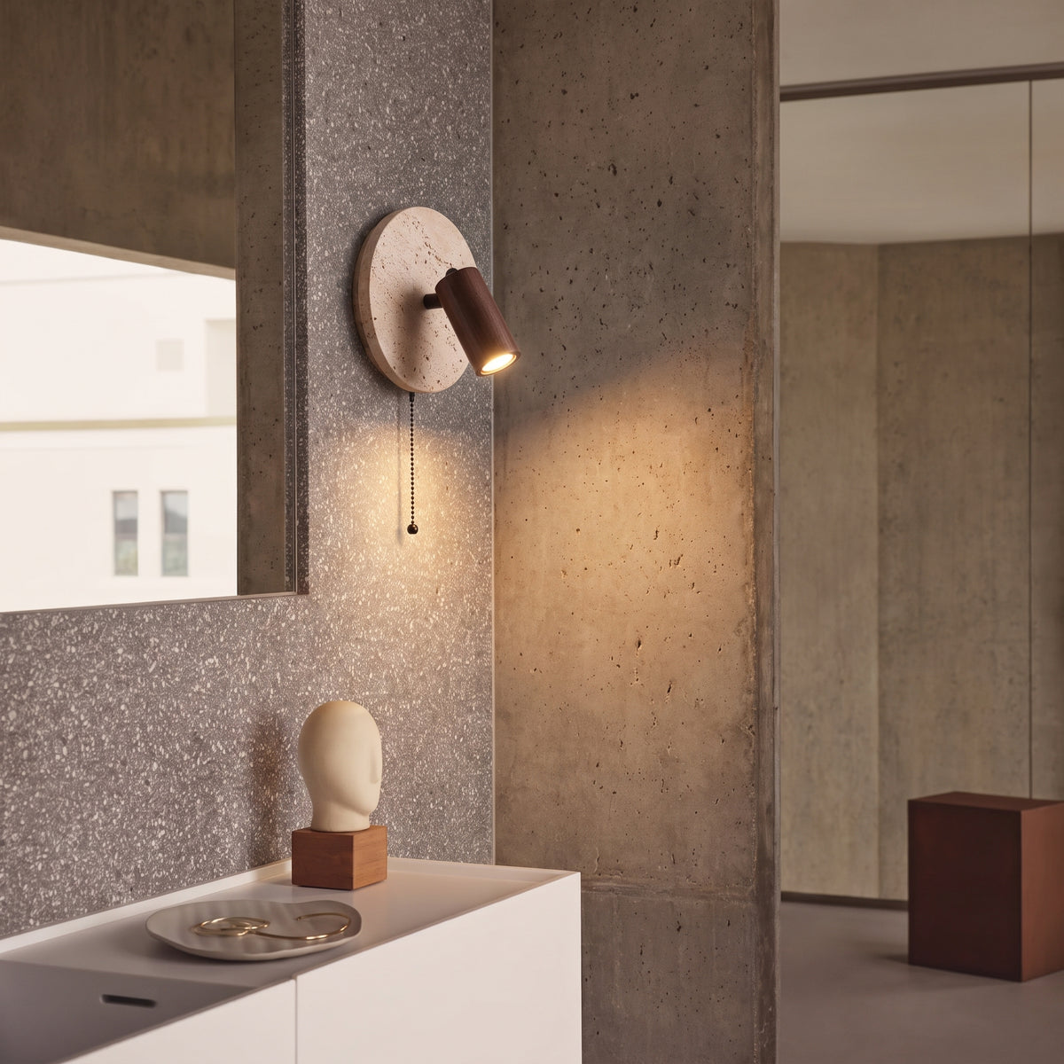 Dark Wood Spot Travertine Wall Light