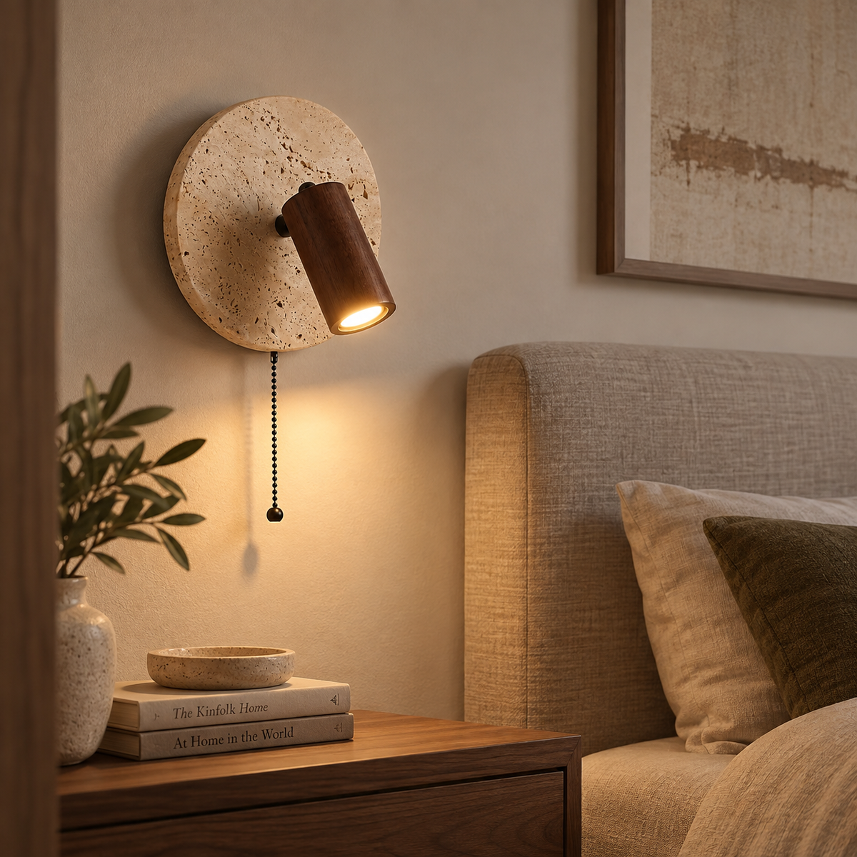 Dark Wood Spot Travertine Wall Light