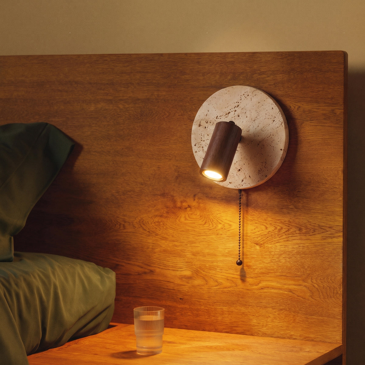 Dark Wood Spot Travertine Wall Light