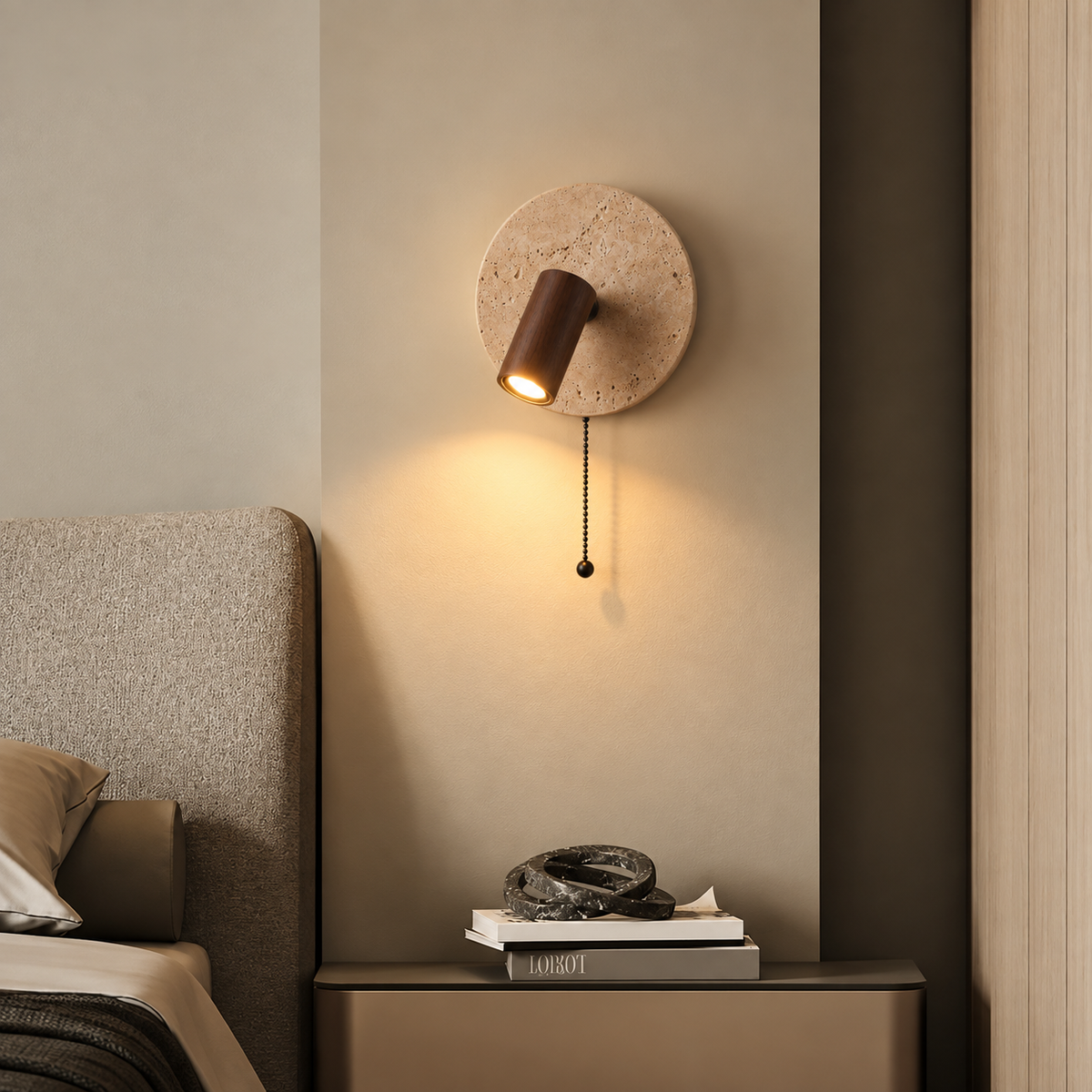 Dark Wood Spot Travertine Wall Light
