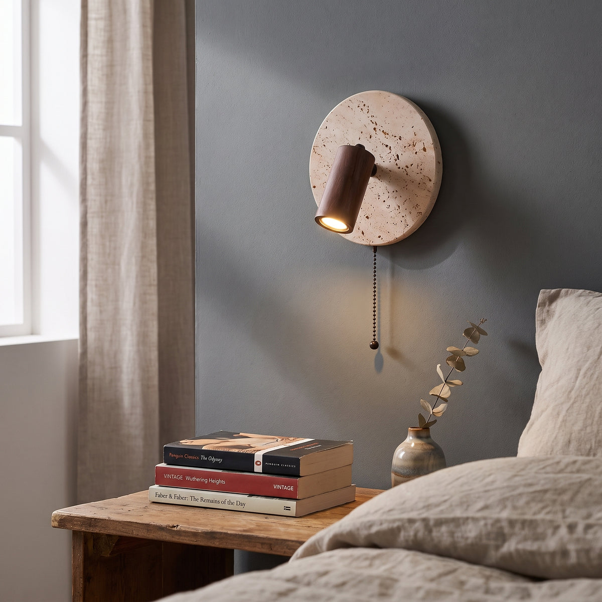 Dark Wood Spot Travertine Wall Light