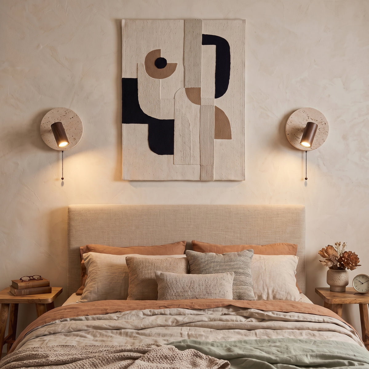 Dark Wood Spot Travertine Wall Light