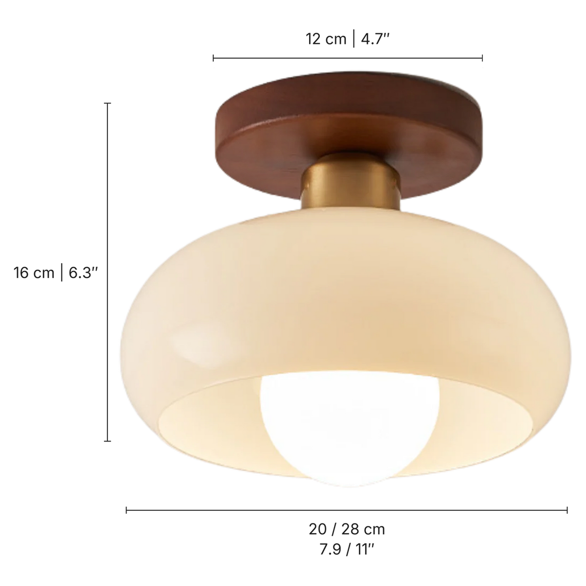 French Bauhaus Cream Ceiling Light dimensions