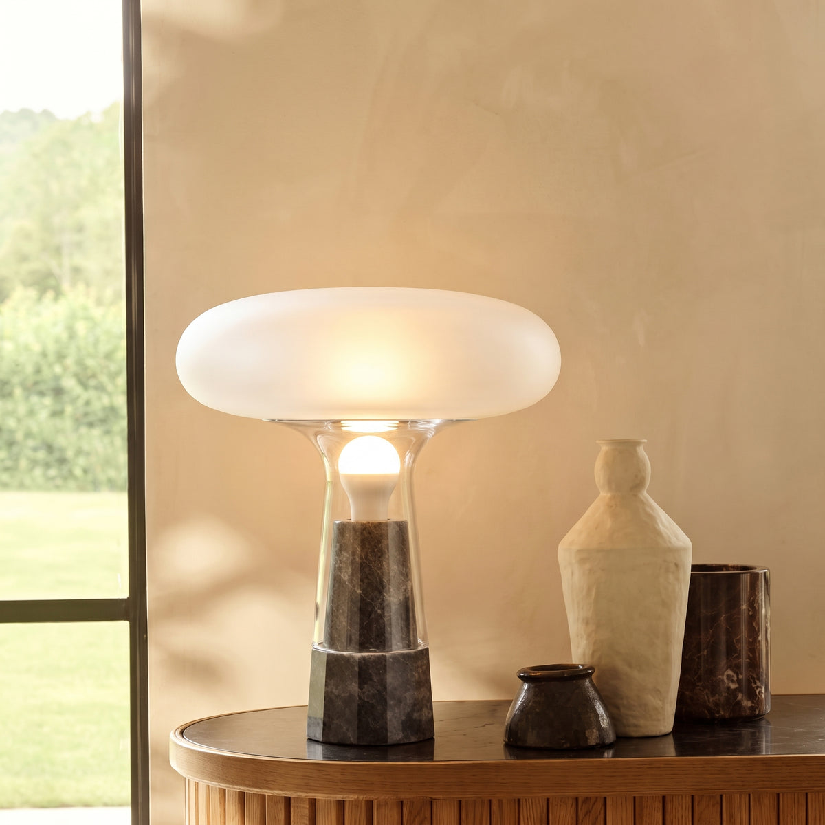 Grey Marble And Smokey Glass Table Lamp