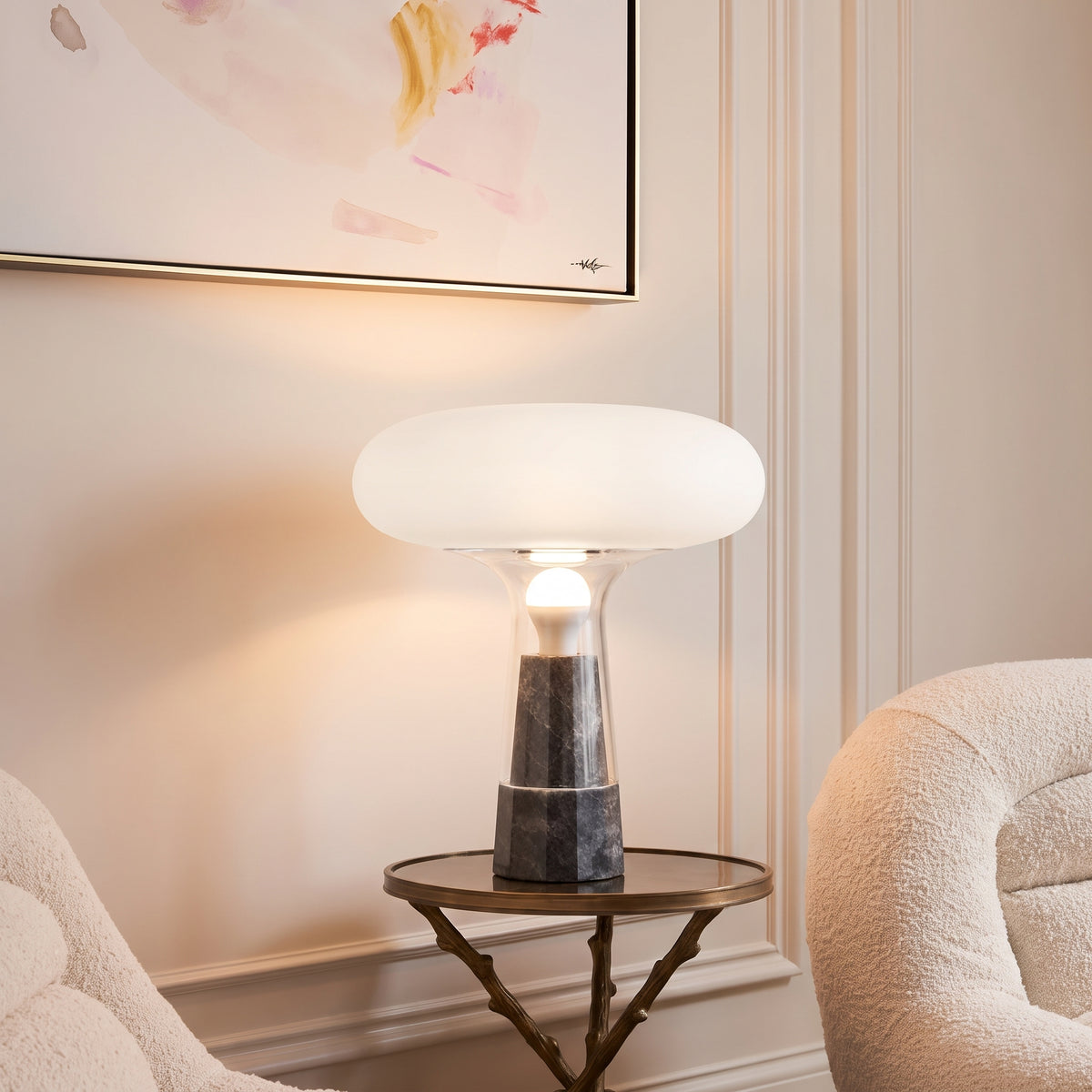 Grey Marble And Smokey Glass Table Lamp