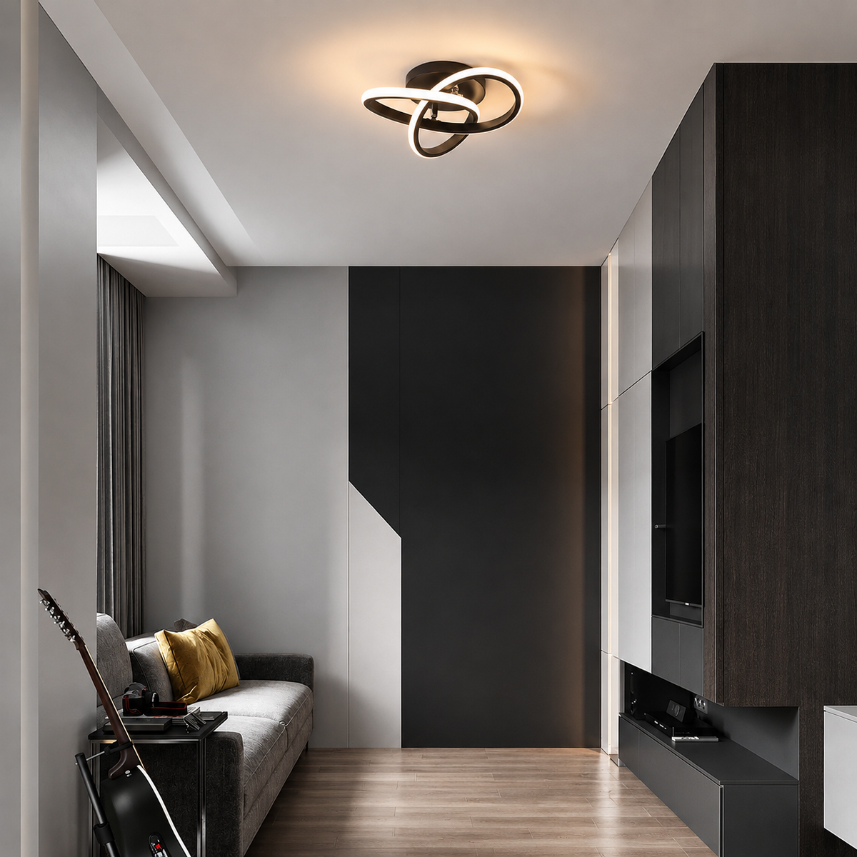 Harure Black Ceiling Light With Remote Dimmer