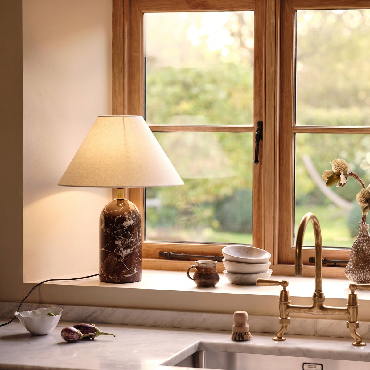 Isa Marble and Silk Table Lamp