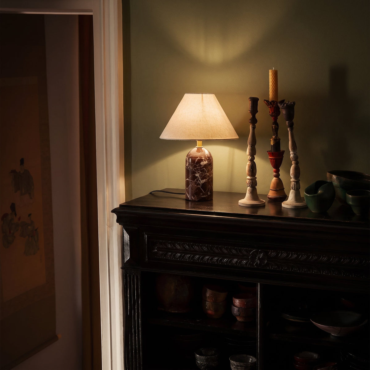 Isa Marble and Silk Table Lamp