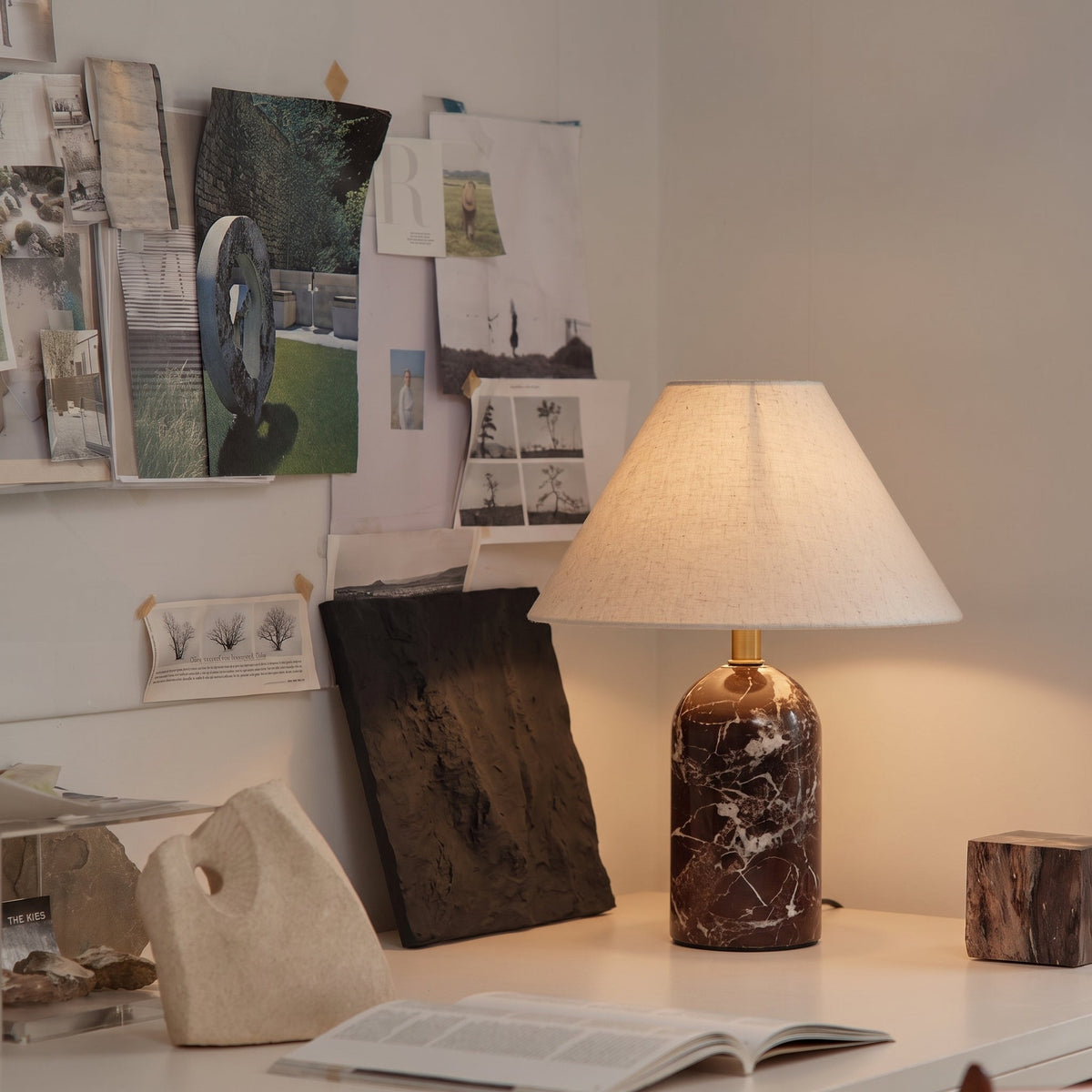 Isa Marble and Silk Table Lamp