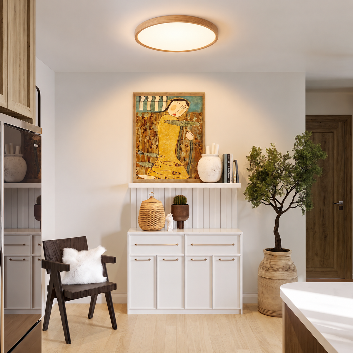 Log Wood Ceiling Light With Remote Dimmer