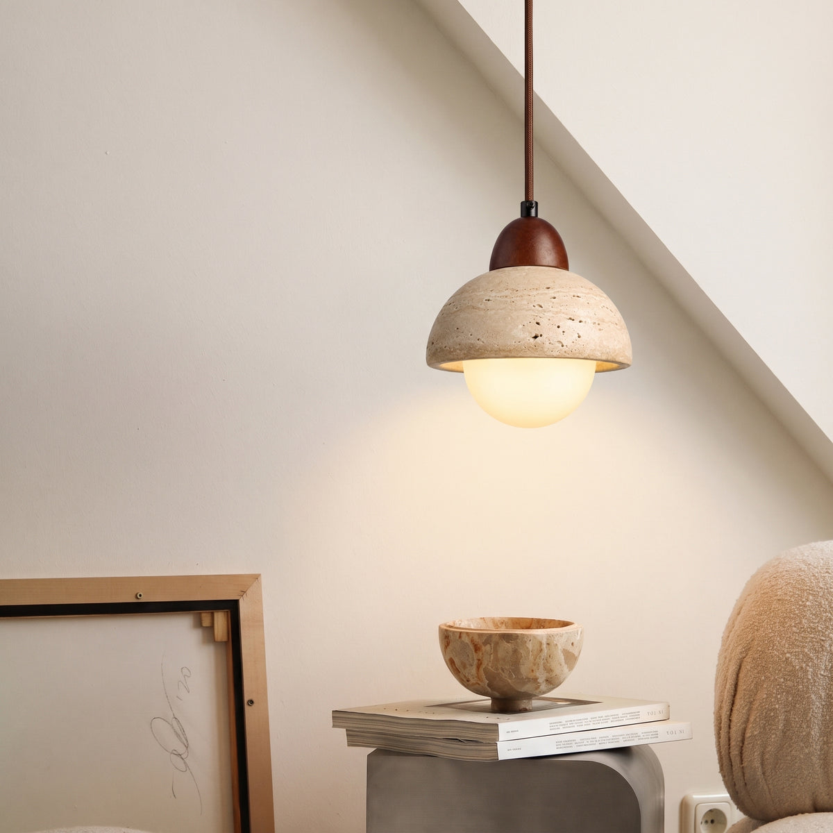 Napola Travertine Mushroom Pendant Light