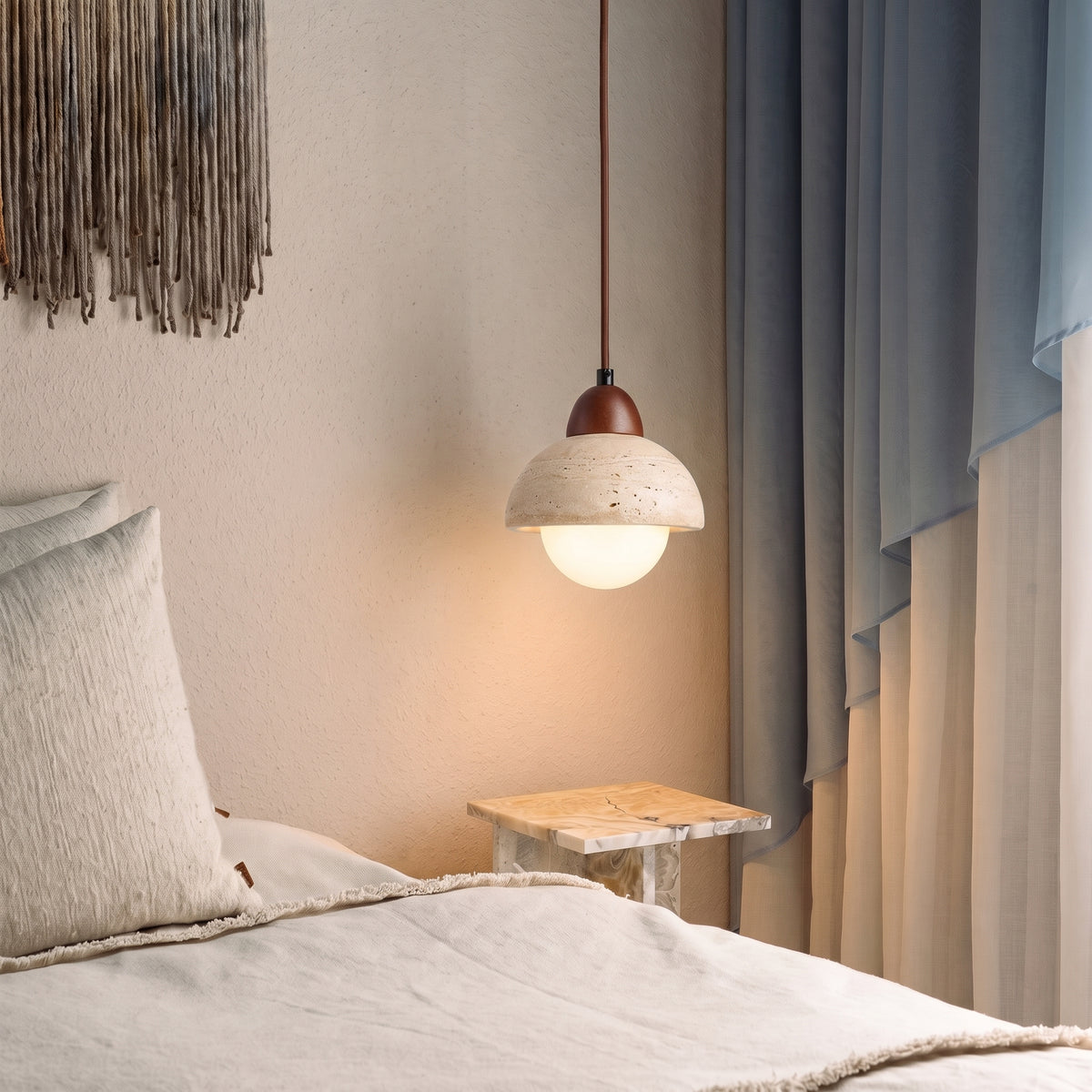 Napola Travertine Mushroom Pendant Light