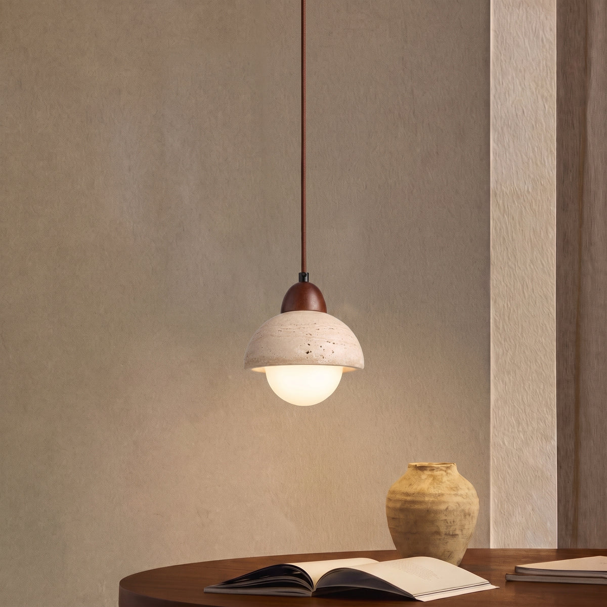 Napola Travertine Mushroom Pendant Light