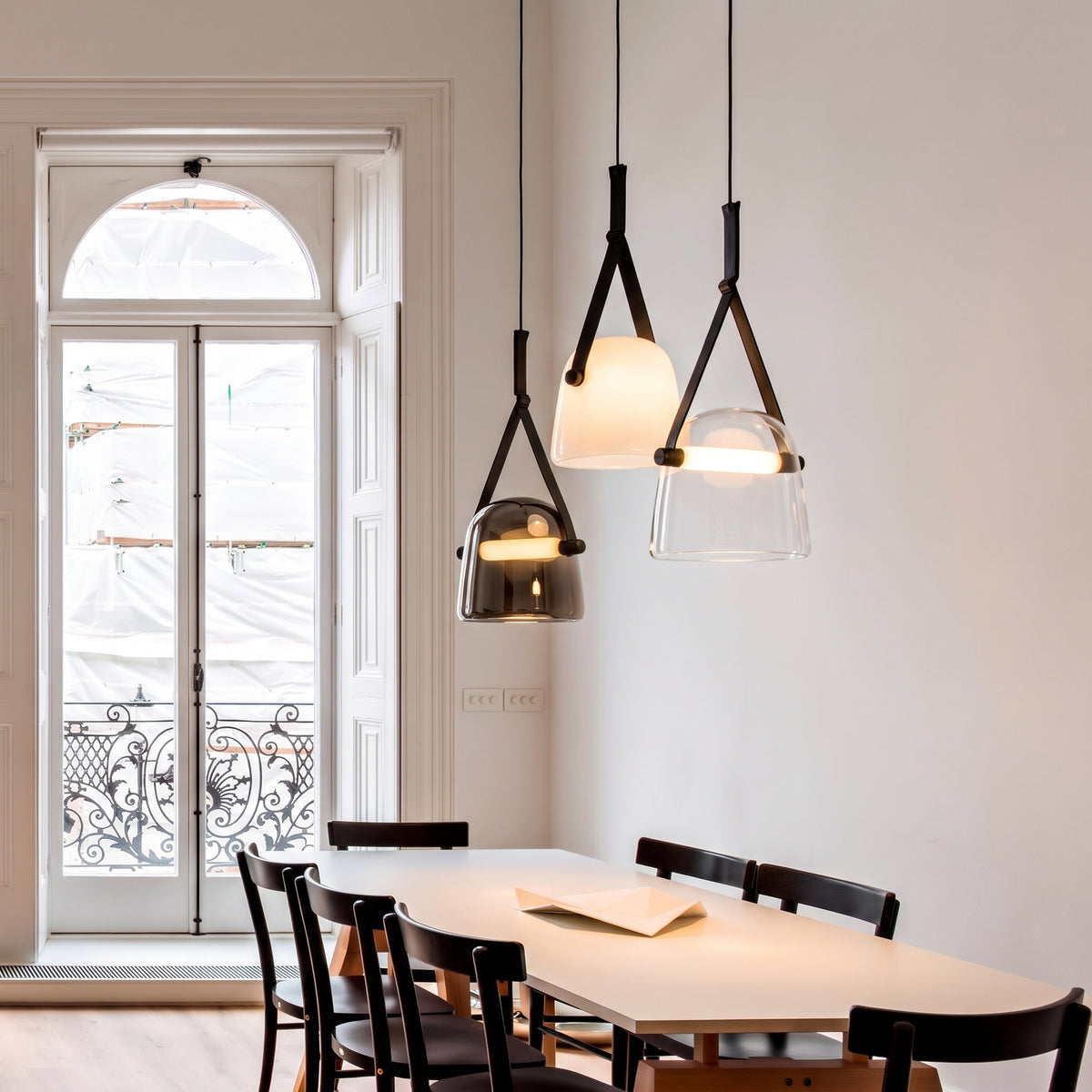 Nordic Glass Pendant Light with Leather Band