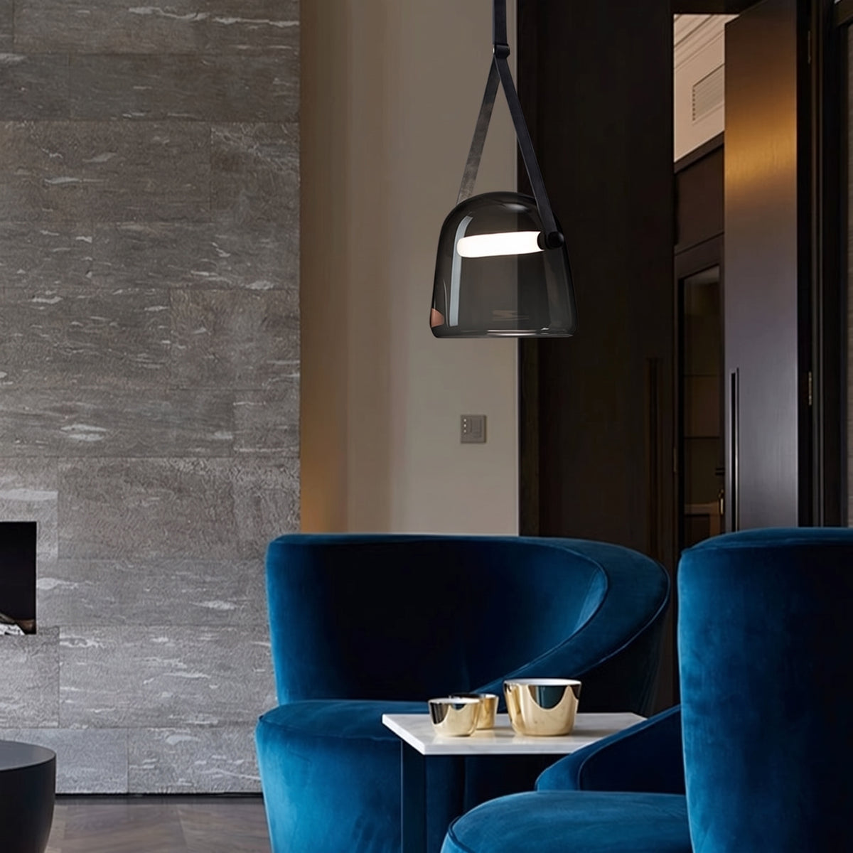 Nordic Glass Pendant Light with Leather Band