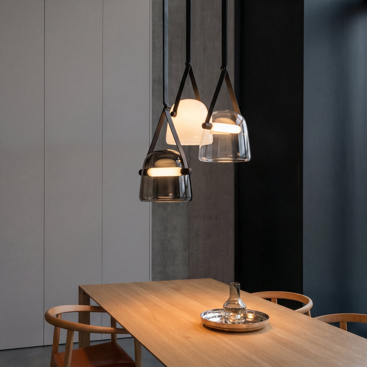 Nordic Glass Pendant Light with Leather Band