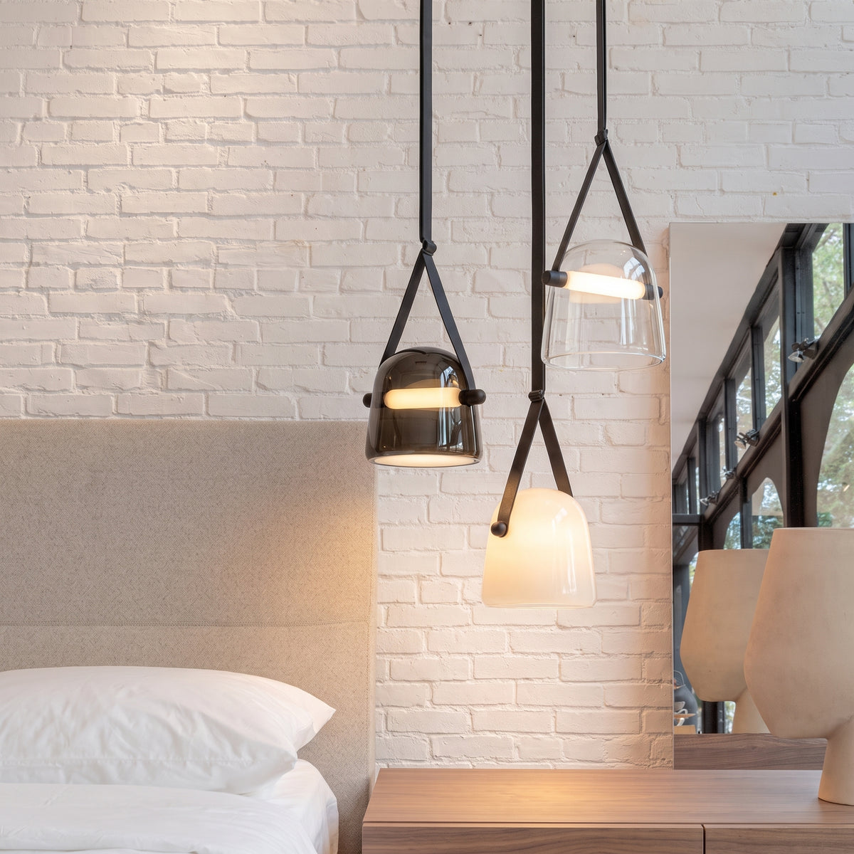 Nordic Glass Pendant Light with Leather Band