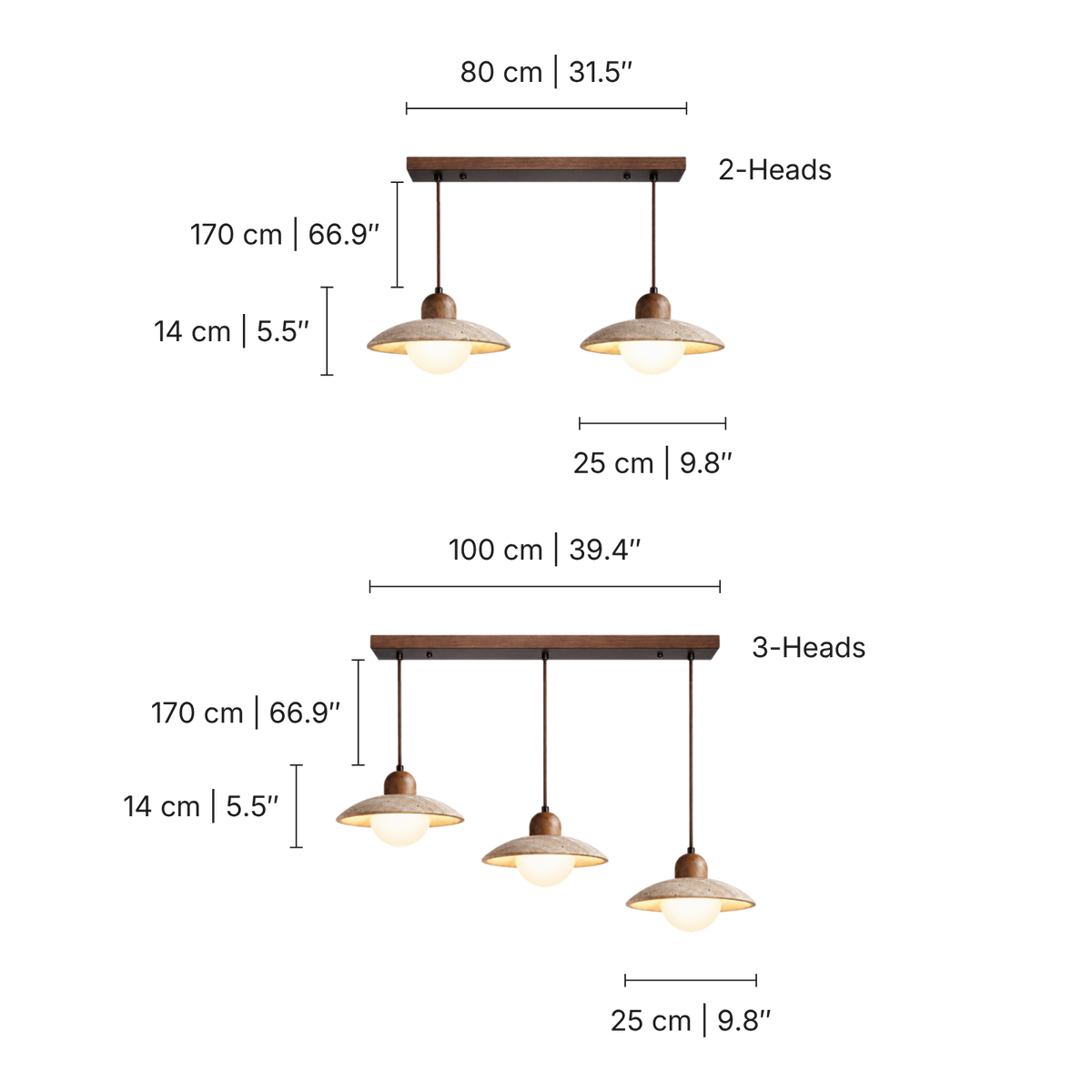 Osla 2/3 Head Travertine Pendant Light