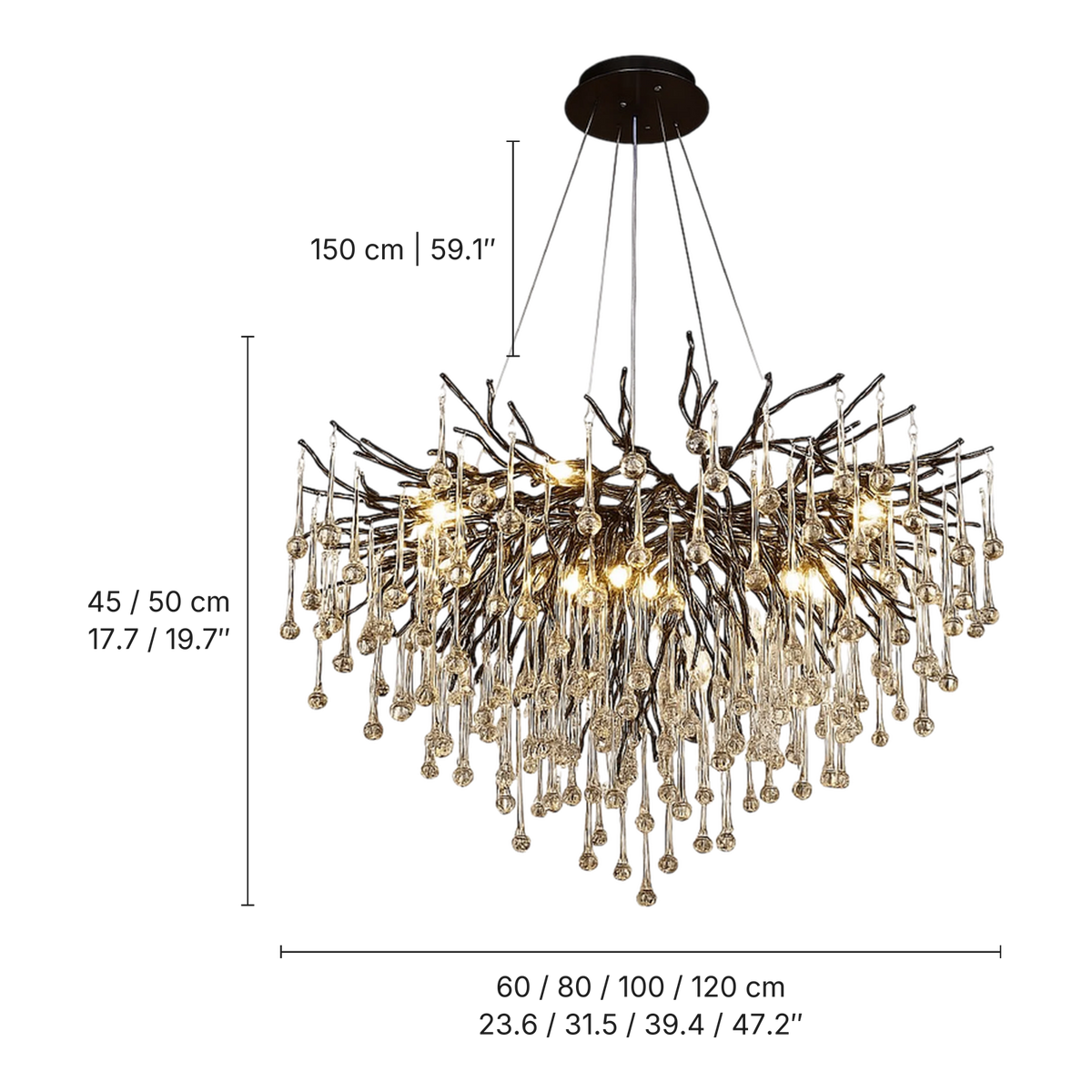 Raindrop Black Chandelier dimensions