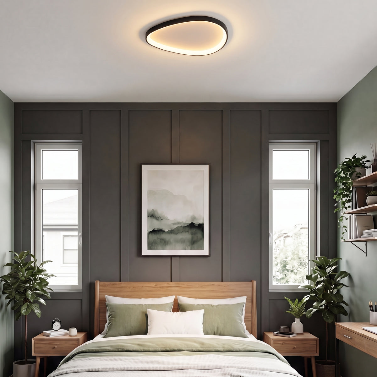 Single Black Armure Ceiling Light With Remote Dimmer
