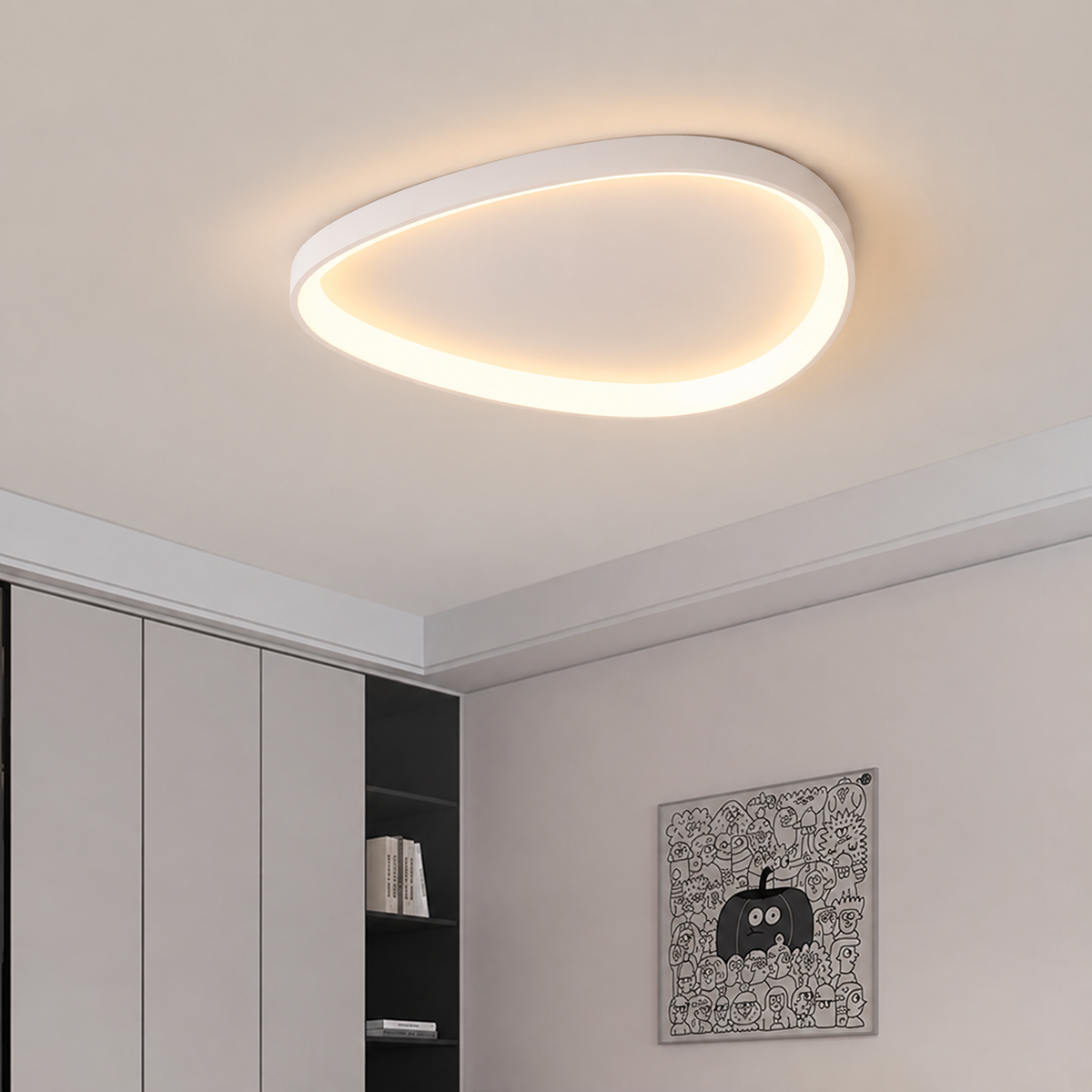Single White Armure Ceiling Light With Remote Dimmer