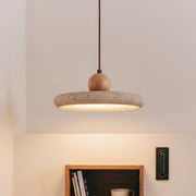 Lampada a sospensione in travertino e legno