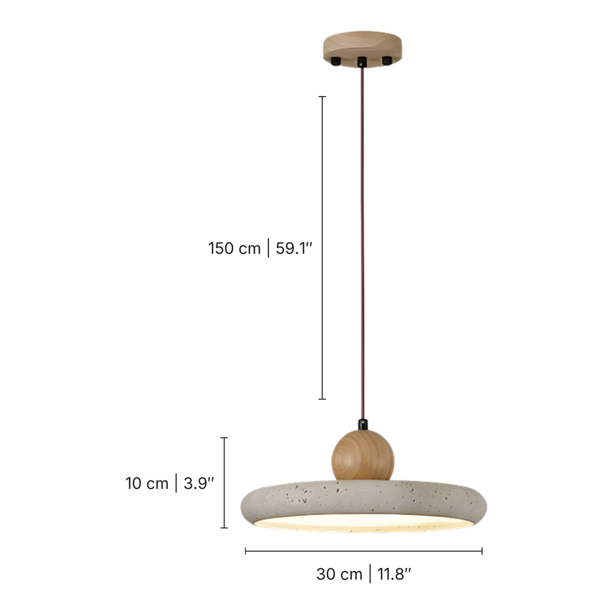 Lampada a sospensione in travertino e legno: dimensioni