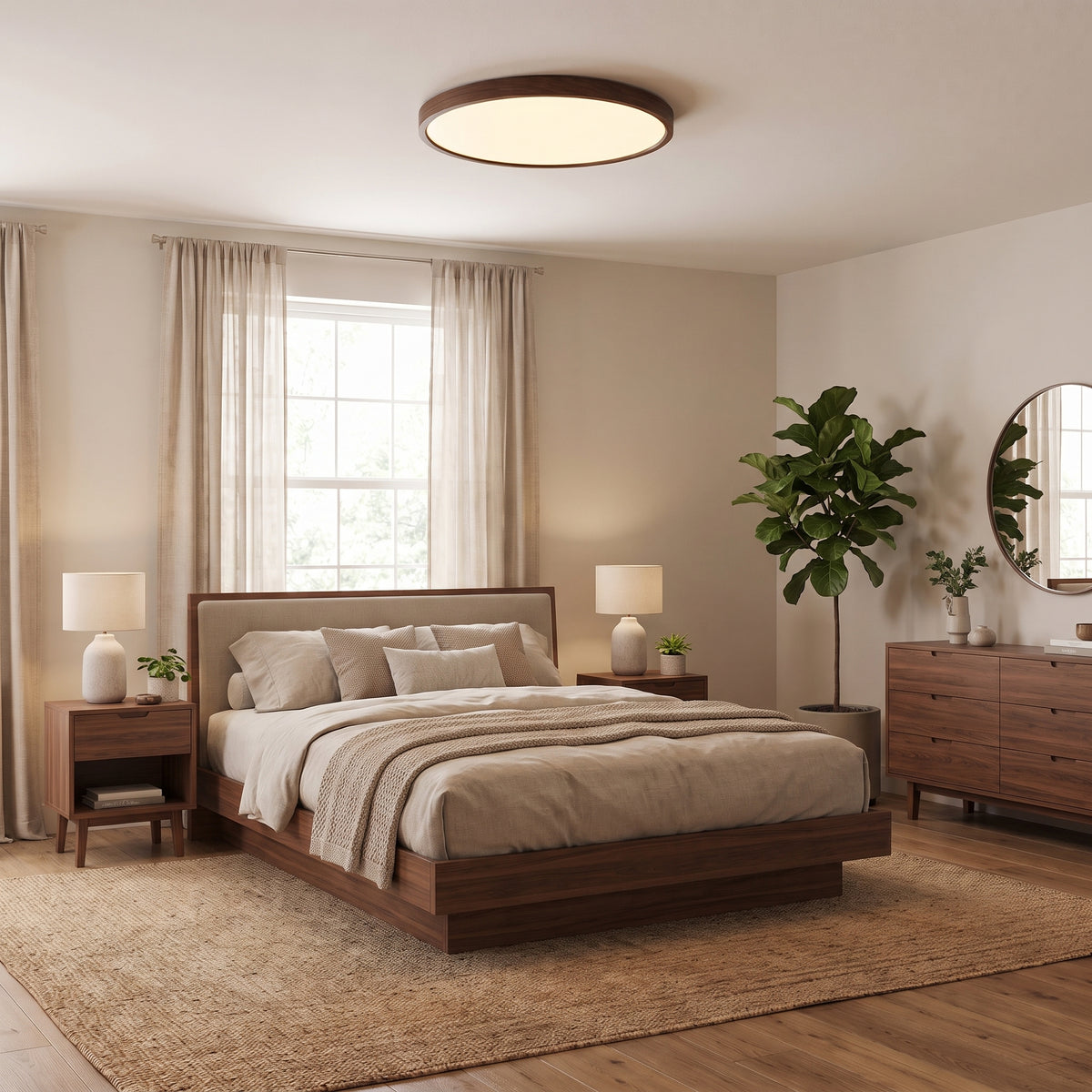 Walnut Ceiling Light With Remote Dimmer